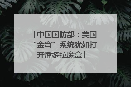 中国国防部：美国“金穹”系统犹如打开潘多拉魔盒