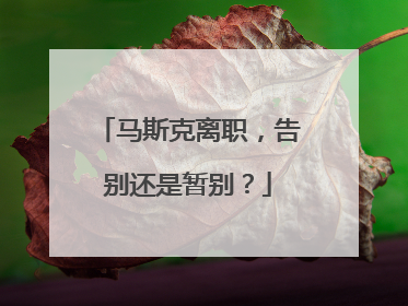 马斯克离职，告别还是暂别？